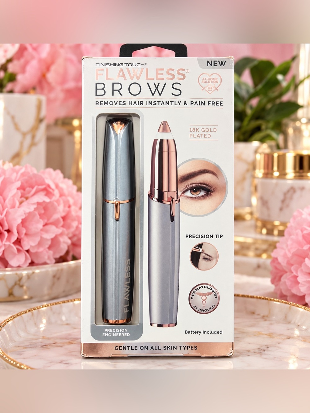 NEW Finishing Touch Flawless Brows Precision Hair Remover 18K Gold Plated